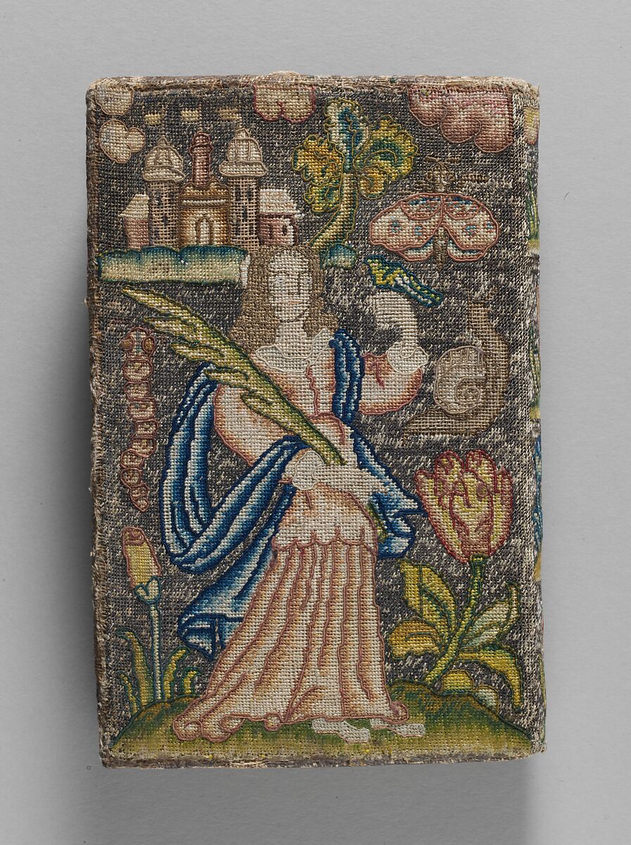 Book cover, Silk and metal thread on canvas, British