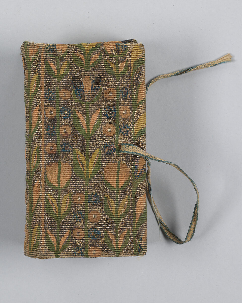 Bookbinding of repeat foliate pattern, Attributed to the weaving workshop funded by William Sheldon (Barcheston, Warwickshire and Bordesley, Worcestershire), Wool, silk, silver-metal-wrapped thread, containing a seventeenth-century printed book, British, possibly Barcheston or Bordesley