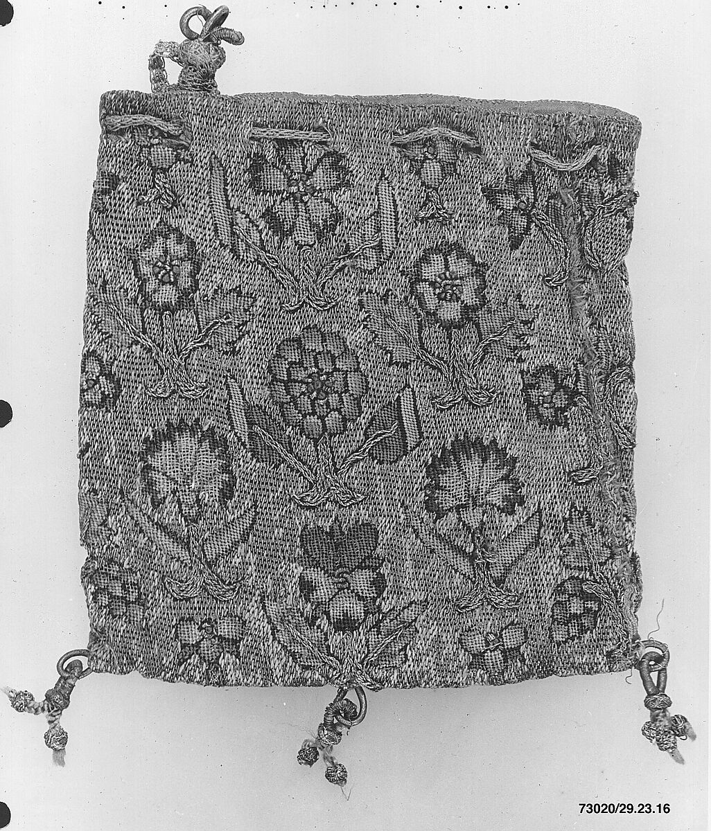 Bag, Silk and metal thread on canvas, British