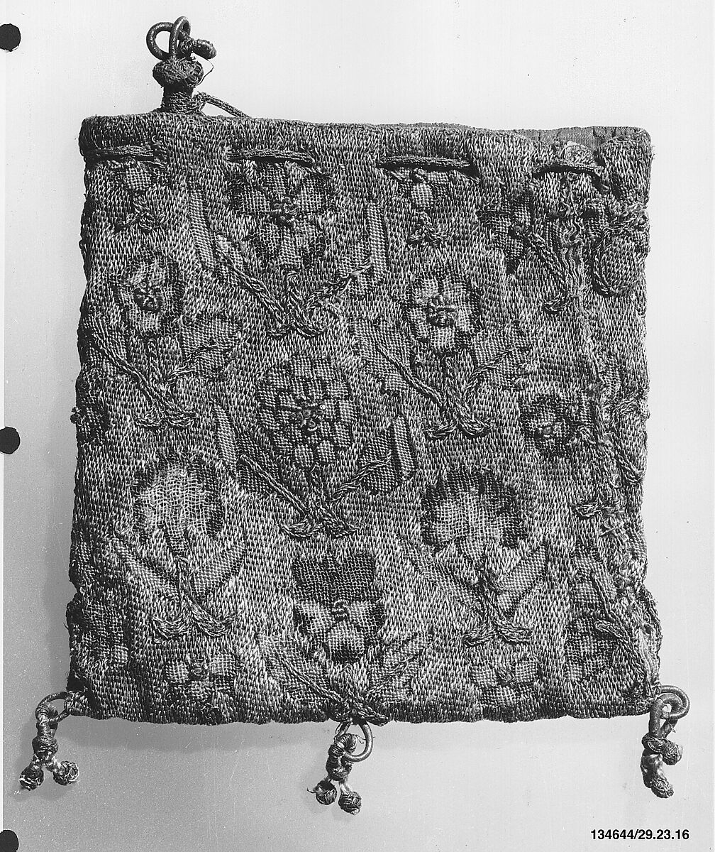 Bag, Silk and metal thread on canvas, British