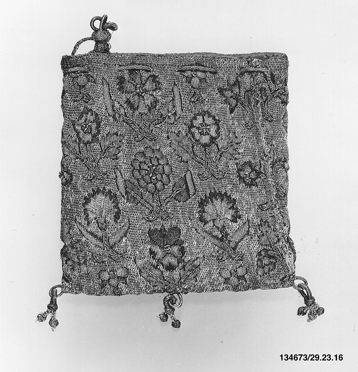 Bag, Silk and metal thread on canvas, British