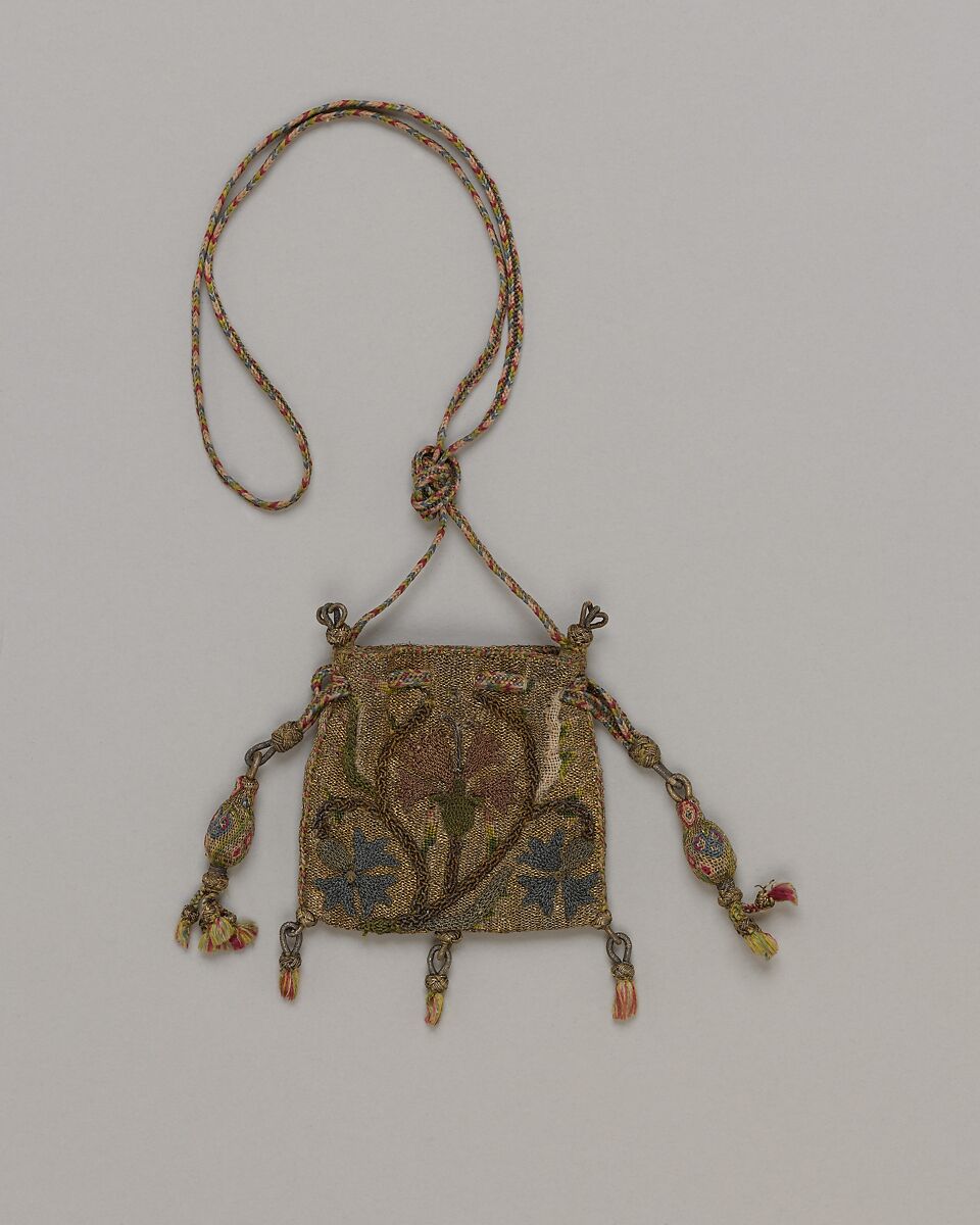 Purse, Silk and metal thread on canvas, British