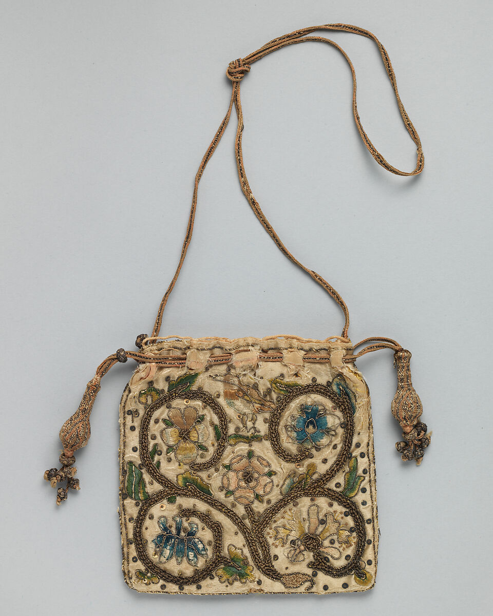 Bag, Silk and metal thread, British