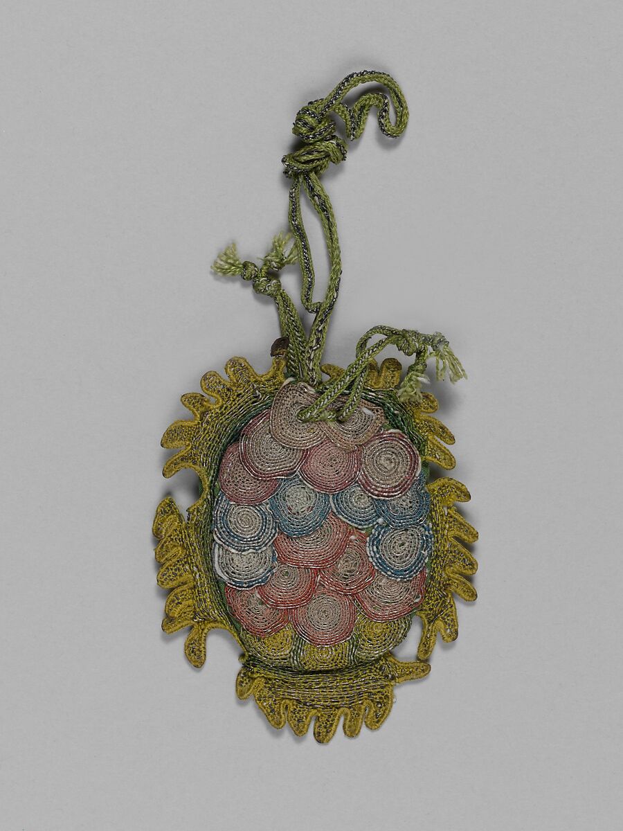 Perfume case, Silk and metal thread, British