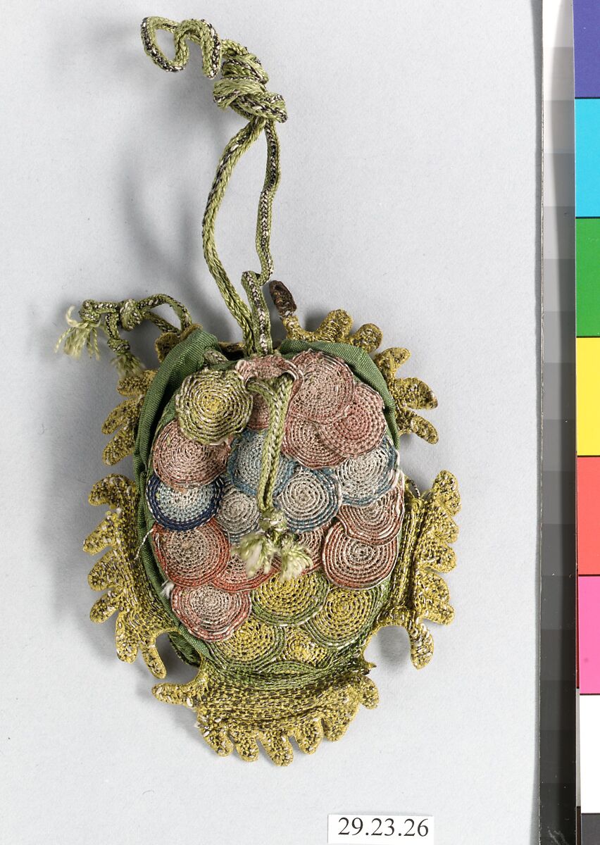 Perfume case, Silk and metal thread, British
