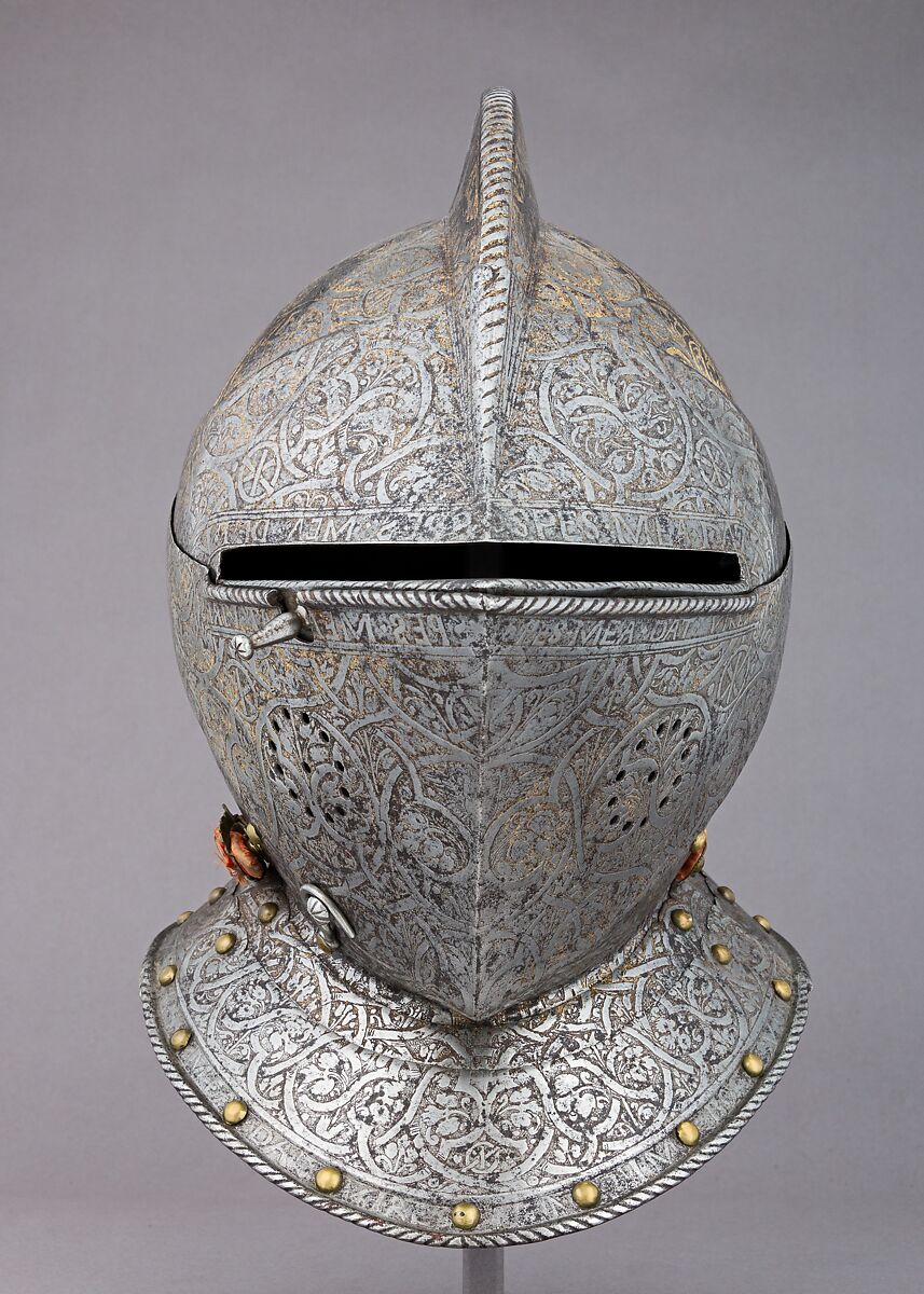 Close Helmet of Claude Gouffier (1501–1570), Steel, gold, brass, French