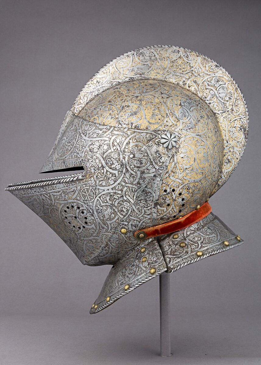 Close Helmet of Claude Gouffier (1501–1570), Steel, gold, brass, French