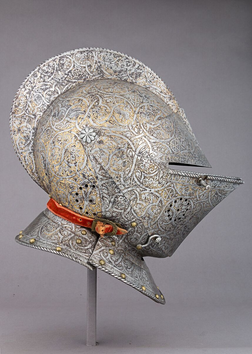 Close Helmet of Claude Gouffier (1501–1570), Steel, gold, brass, French