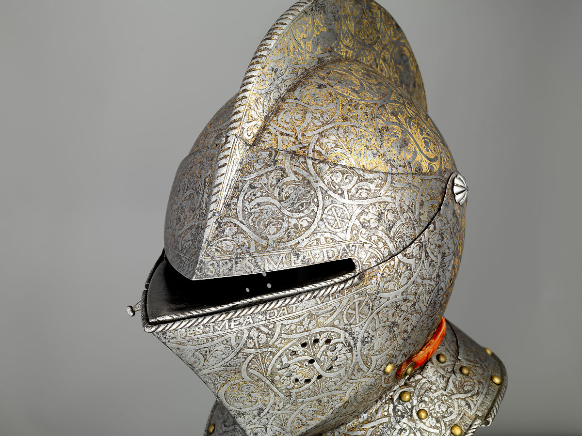 Close Helmet of Claude Gouffier (1501–1570), Steel, gold, brass, French
