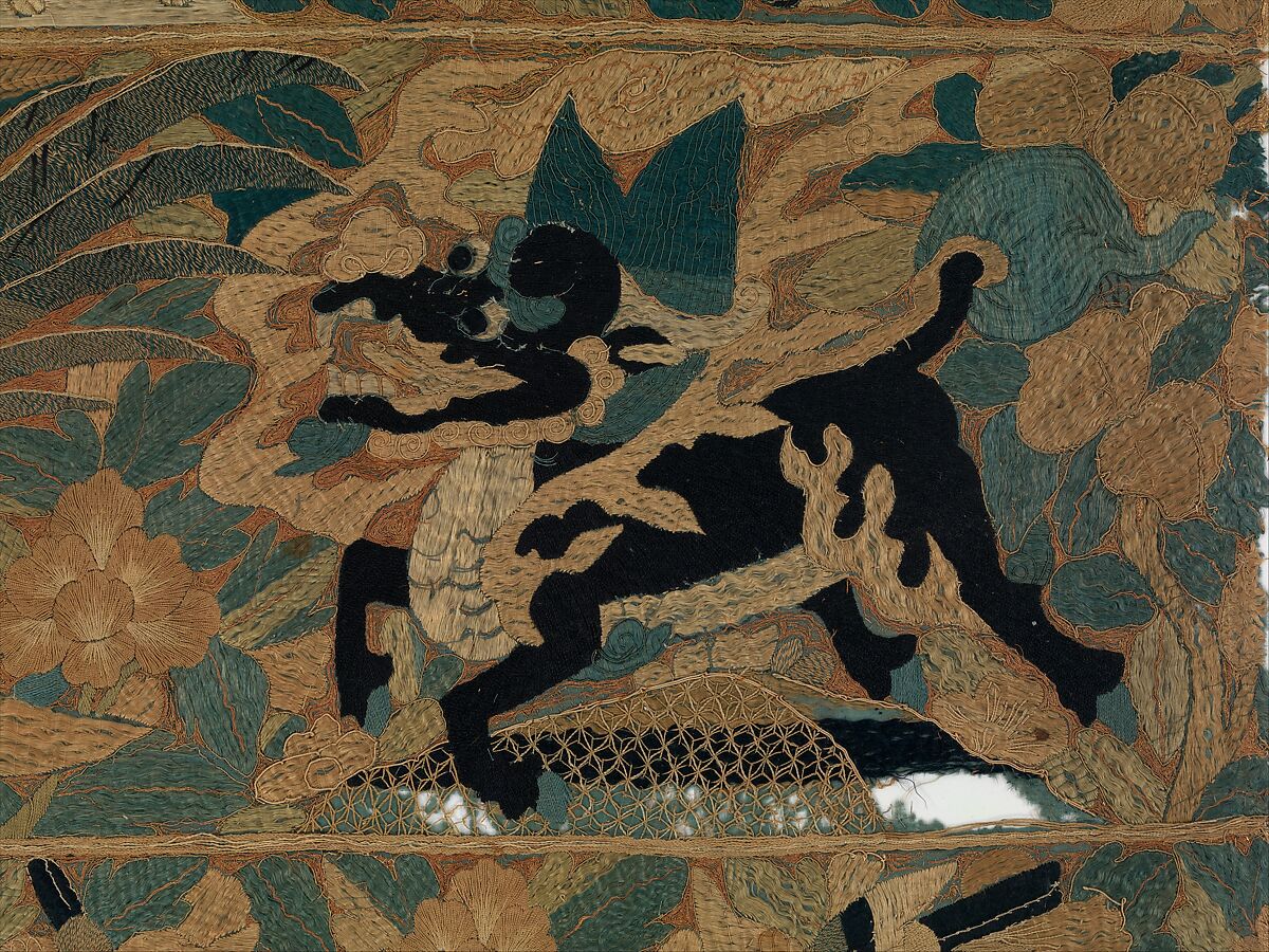 Horizontal panel, Silk and metal thread, Chinese, for Portuguese market