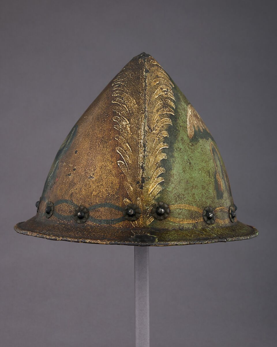 Cabasset, Steel, polychromy, brass, Italian