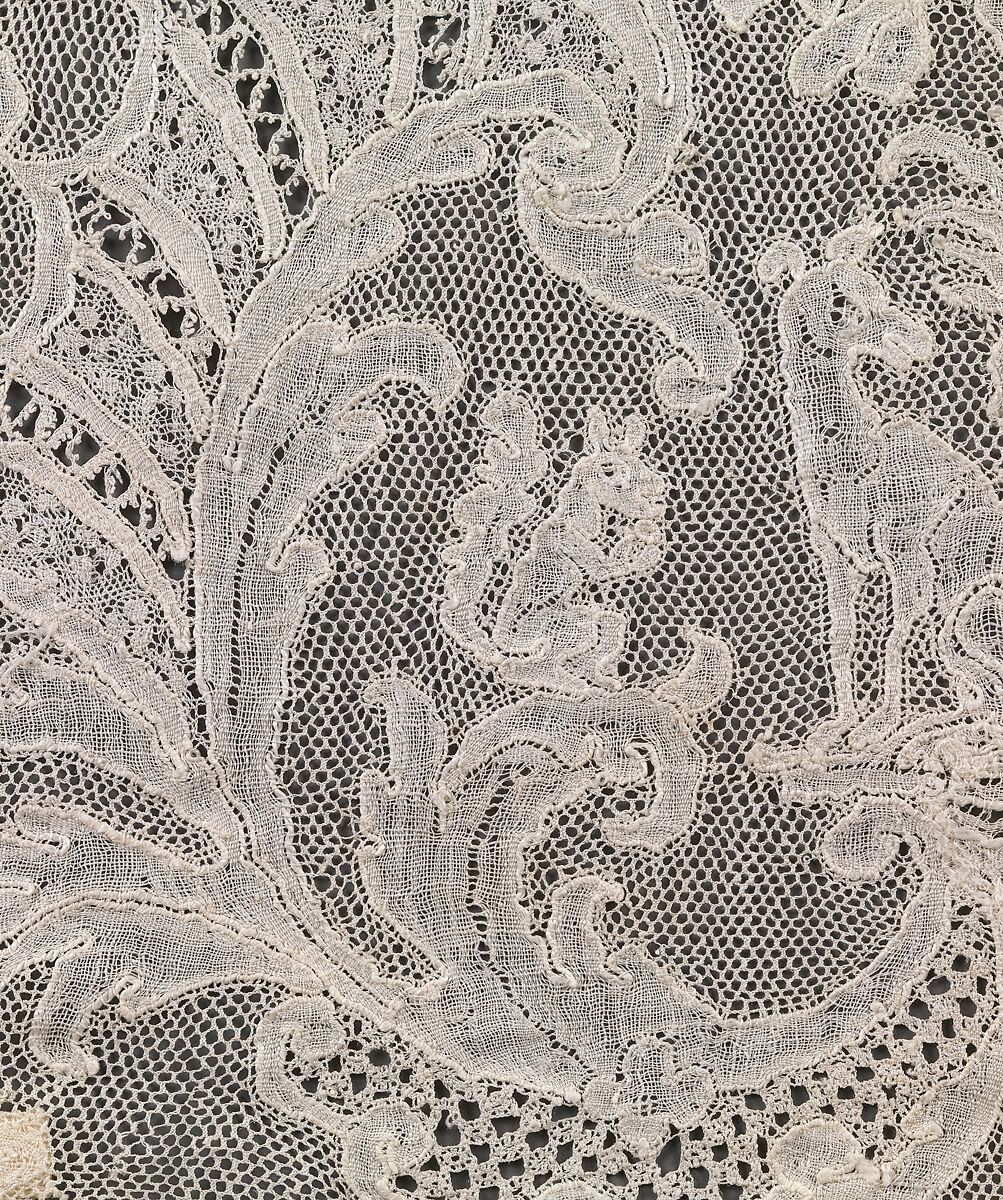 Cap crown, Linen, bobbin lace (Mechlin), Flemish