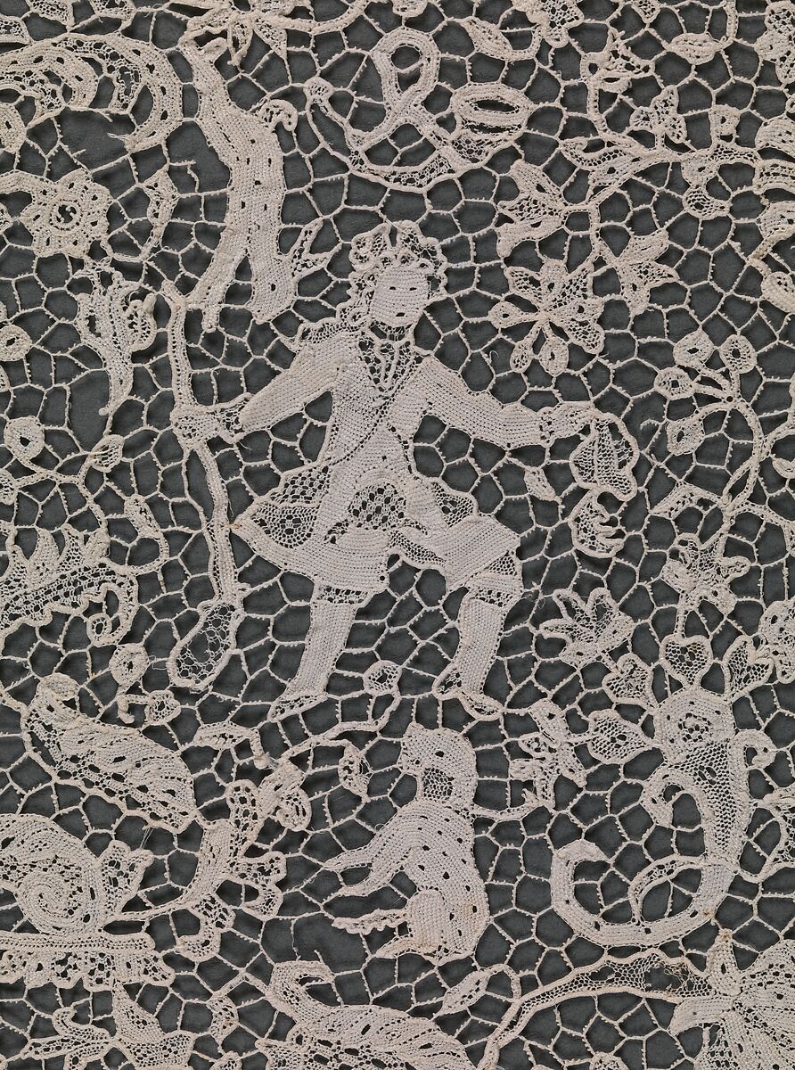 Cravat end, Linen, needle lace (point de France), French