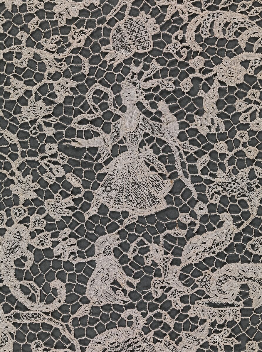 Cravat end, Linen, needle lace (point de France), French