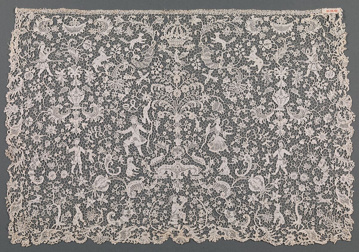 Cravat end, Linen, needle lace (point de France), French