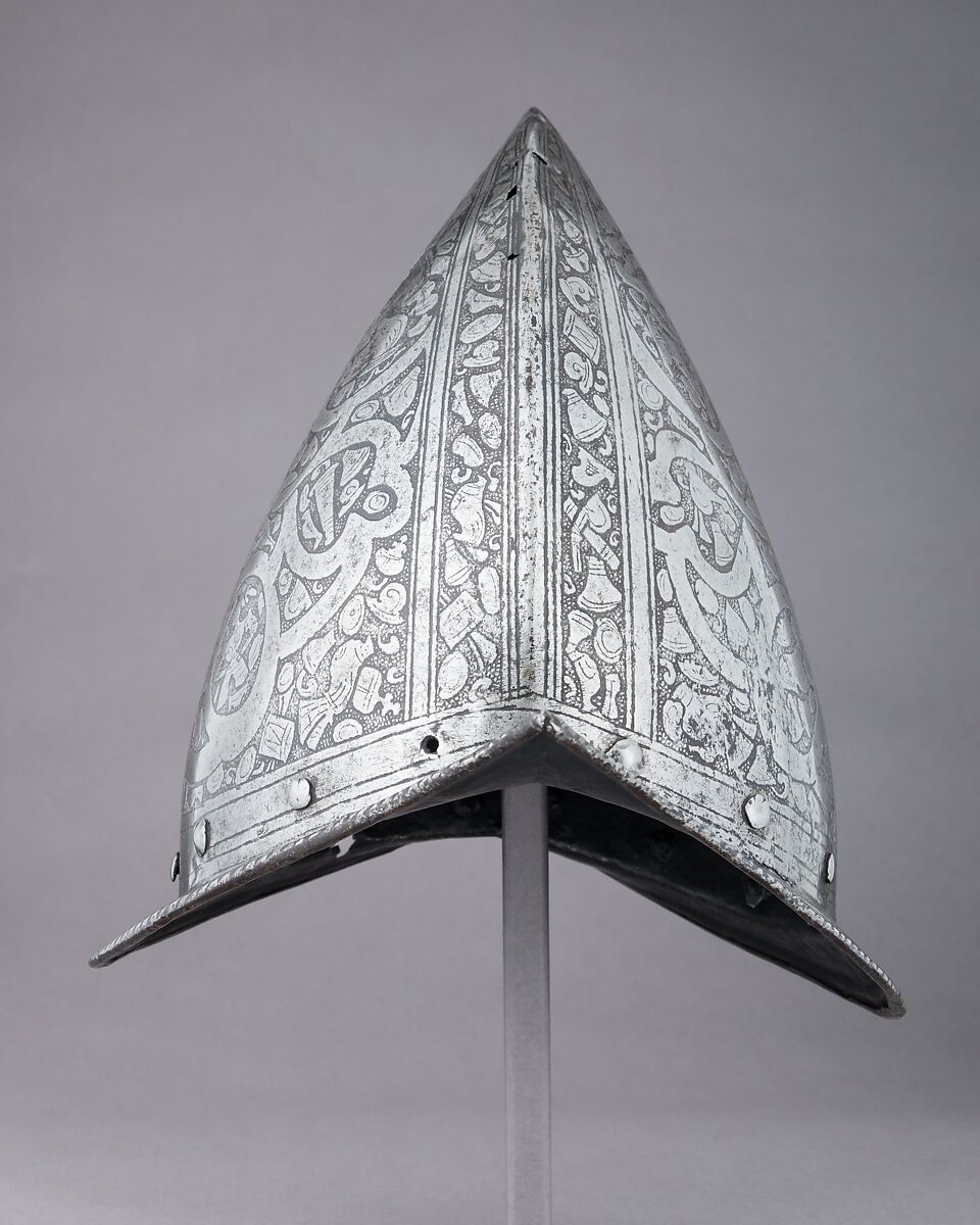 Pointed Morion, Steel, brass, Italian, Brescia