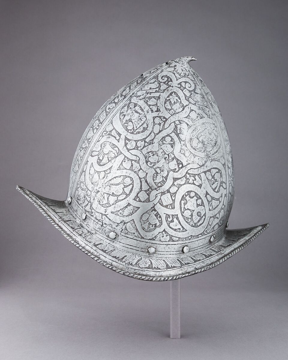 Pointed Morion, Steel, brass, Italian, Brescia