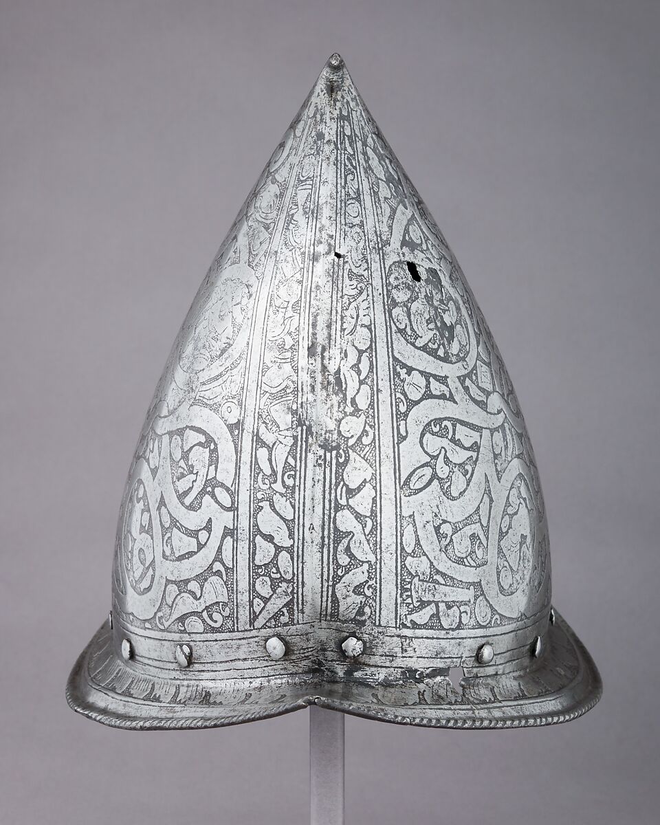 Pointed Morion, Steel, brass, Italian, Brescia