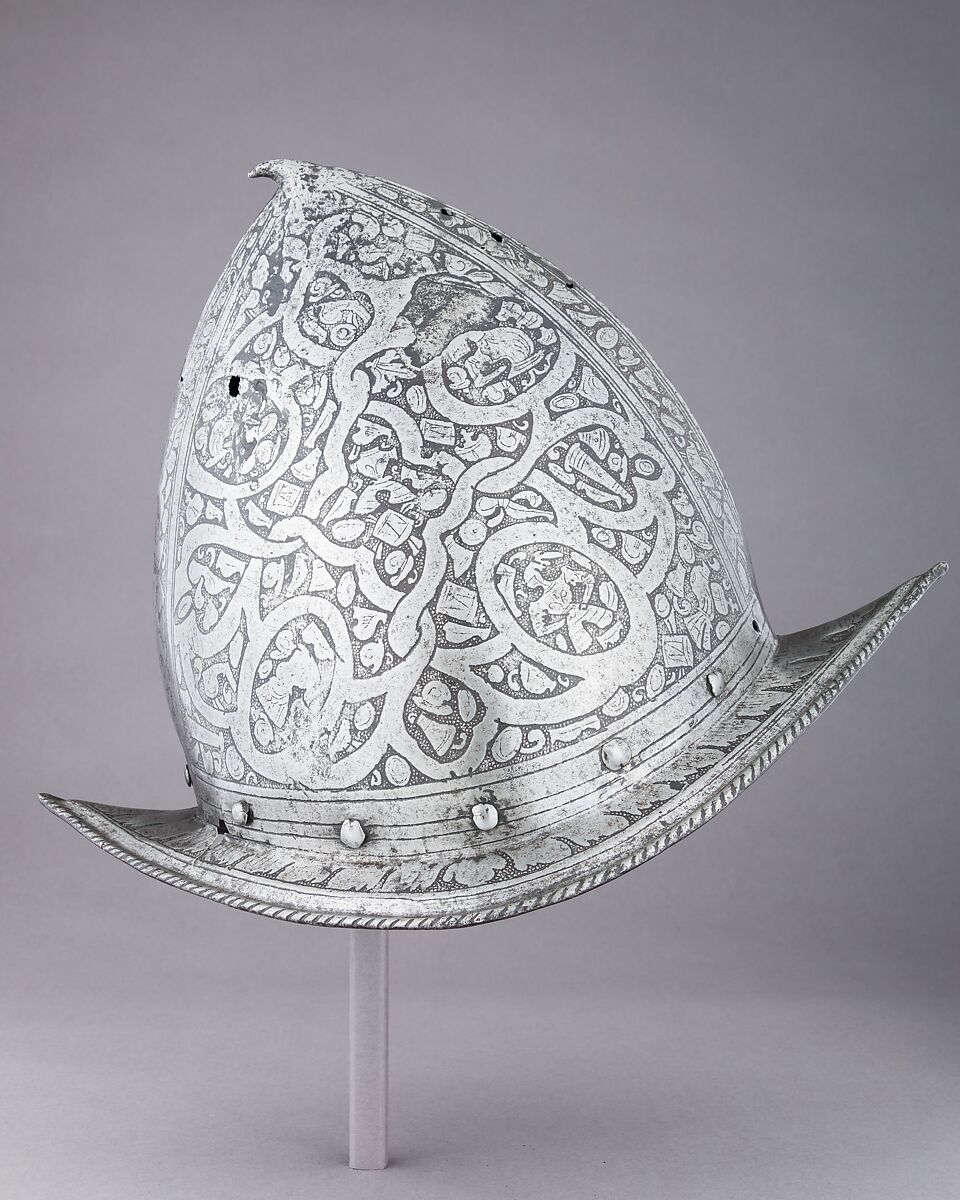 Pointed Morion, Steel, brass, Italian, Brescia