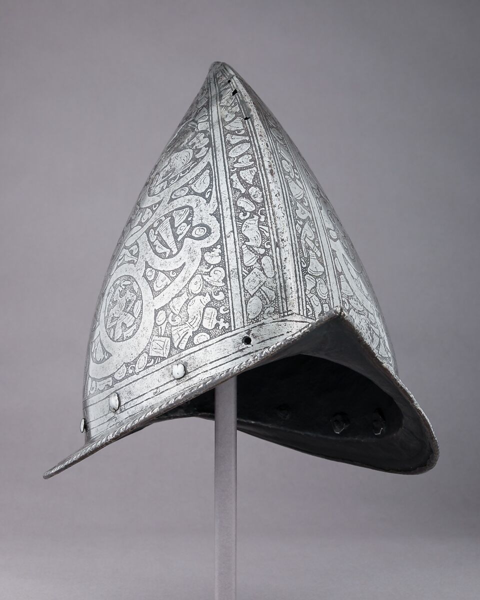 Pointed Morion, Steel, brass, Italian, Brescia