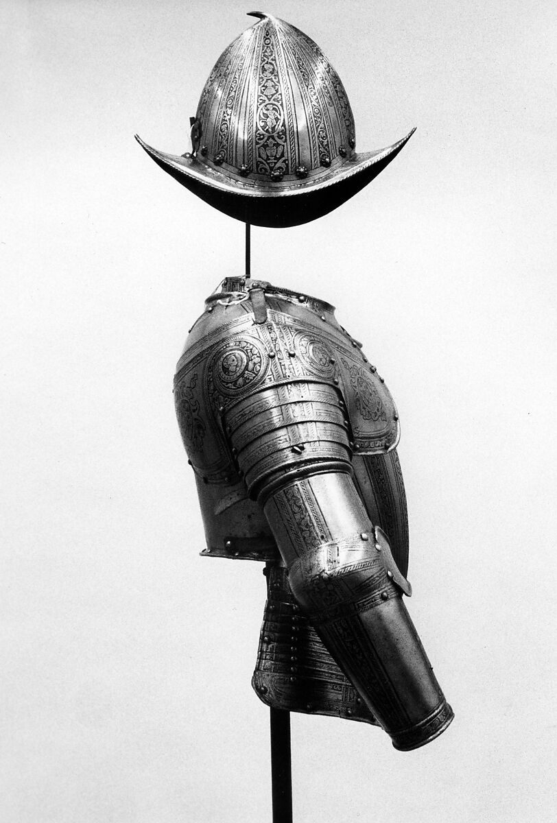 Pointed Morion, Steel, brass, Italian, Brescia