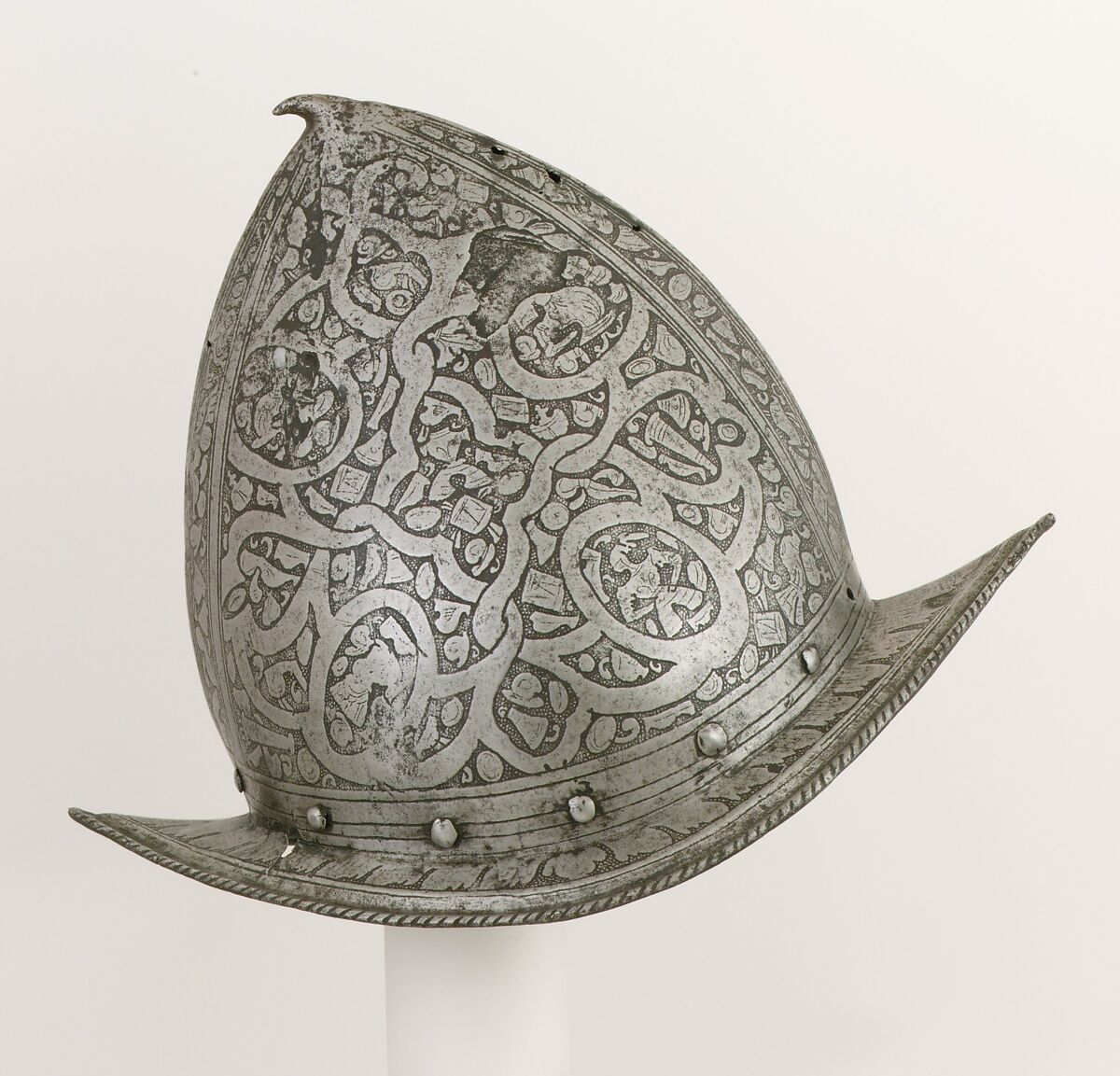 Pointed Morion, Steel, brass, Italian, Brescia 