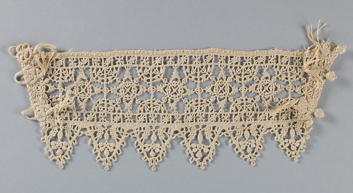 Cuff (one of a pair), Bobbin and needle lace, Italian 