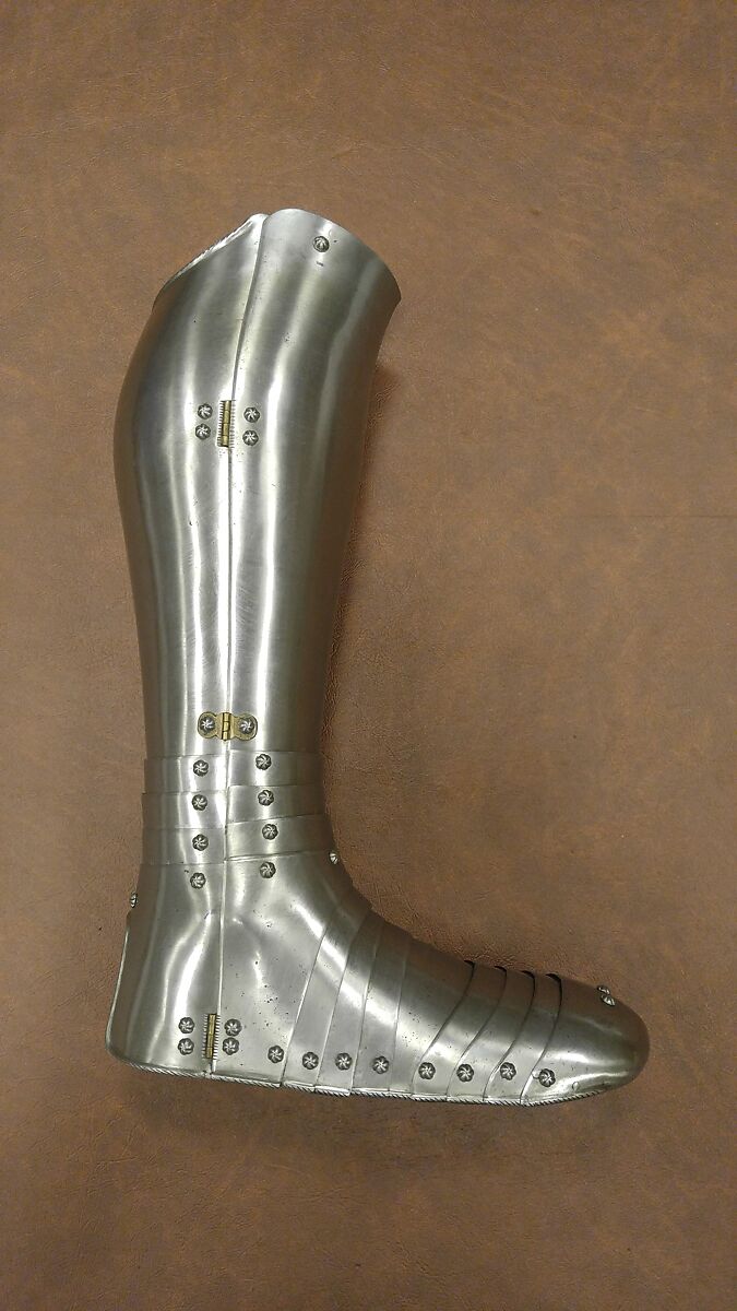 Armor, Steel, leather, German, Landshut; greaves and sabatons, German, Augsburg (?)