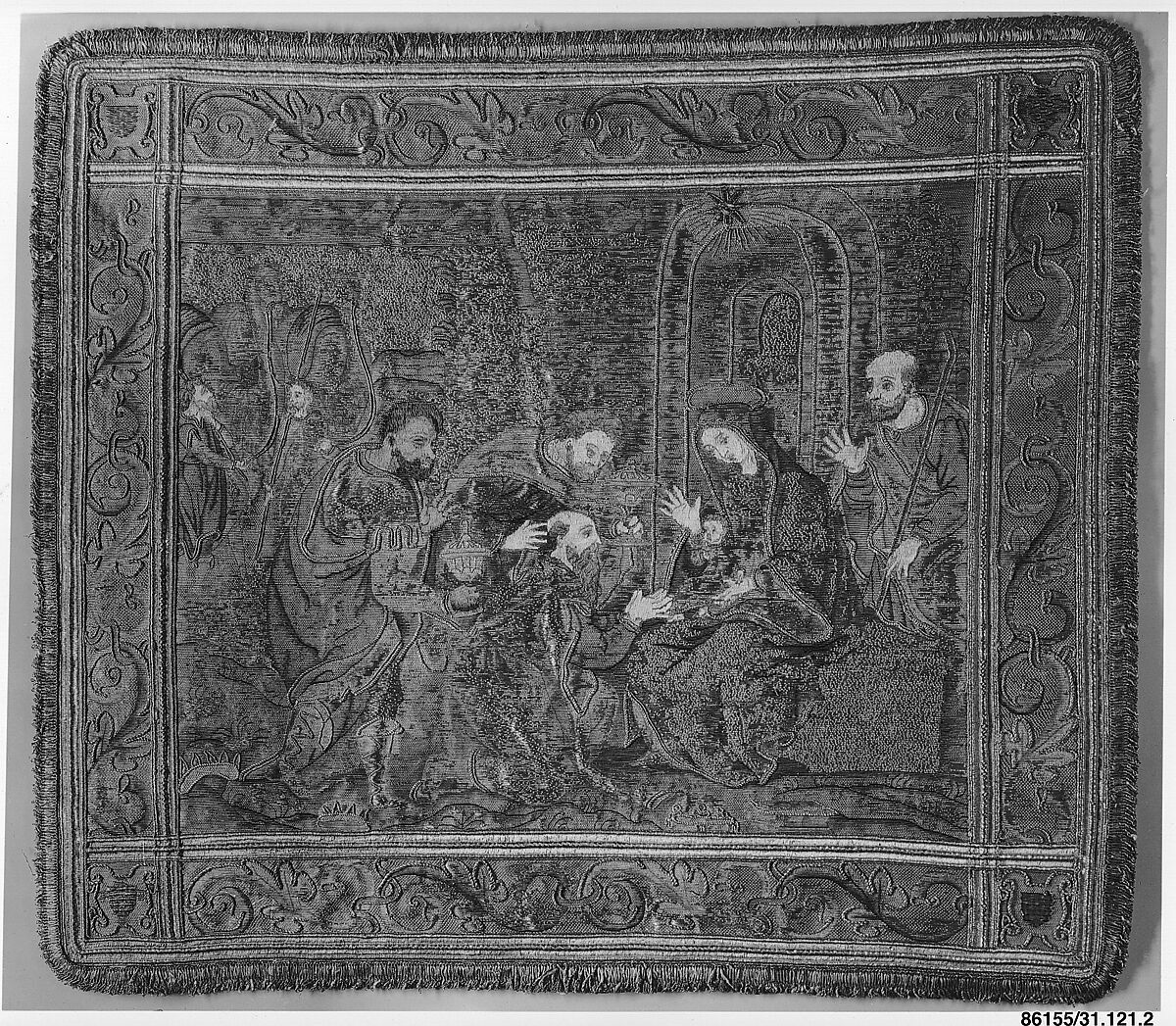 The Adoration of the Magi, Silk and metal-wrapped thread on linen, Italian 