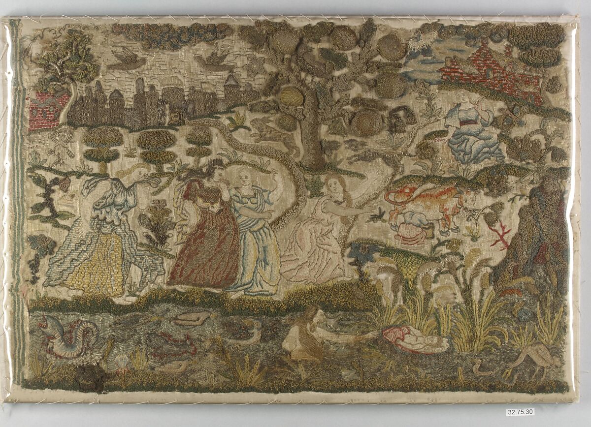 Panel, Silk and metal thread on silk, British