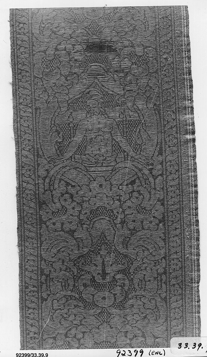 Orphrey woven with figurative design of Christ as Man of Sorrows, Silk, linen and metal thread, Italian, possibly Florence 