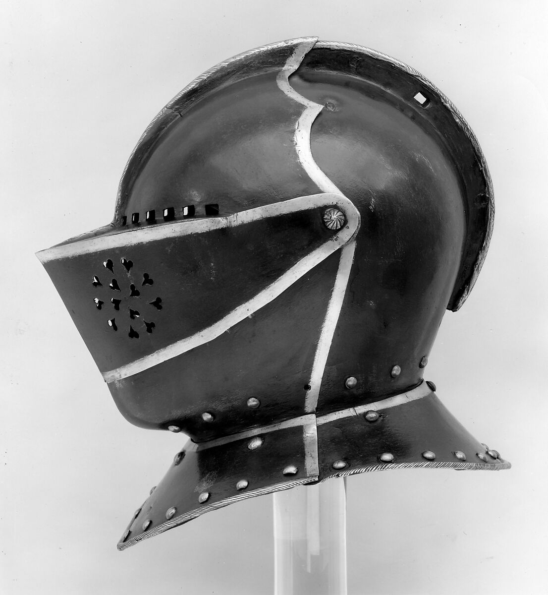 Armor, Gorget plate of the helmet possibly marked by Hans Michel (German, Nuremberg 1539–1599), Steel, brass, leather, German