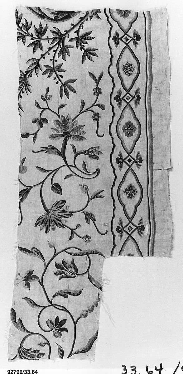 Fragment, Silk on linen, Indian, for European market 