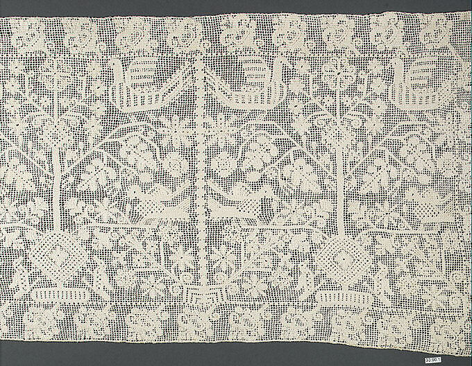 Border, Embroidered net, punto à rammendo, Italian, Sardinia 