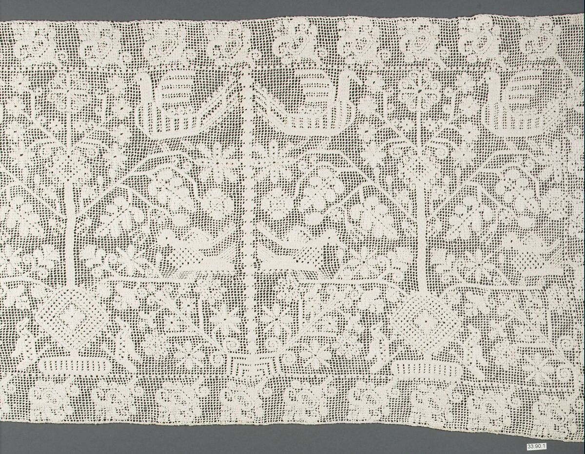 Border, Embroidered net, punto à rammendo, Italian, Sardinia
