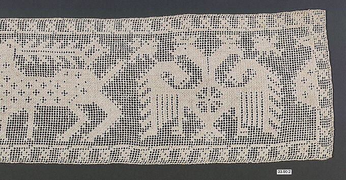 Border, Embroidered net, punto à rammendo, Italian or Spanish 