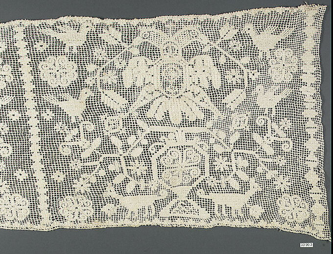 Border, Embroidered net, punto à rammendo, Italian, Sardinia 