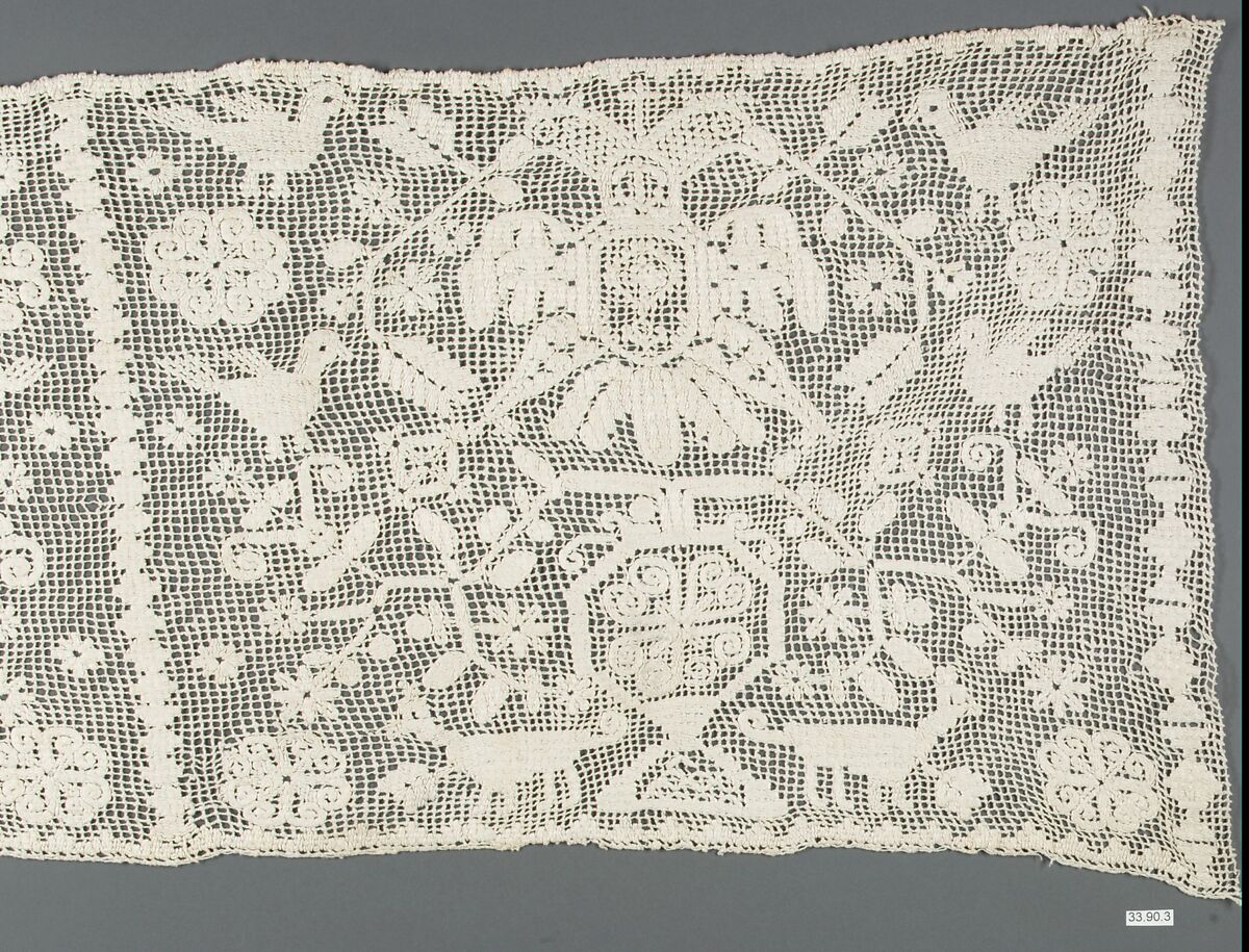 Border, Embroidered net, punto à rammendo, Italian, Sardinia