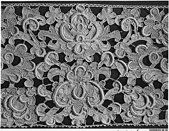 Gros point needle lace border, Needle lace, gros point lace, Italian