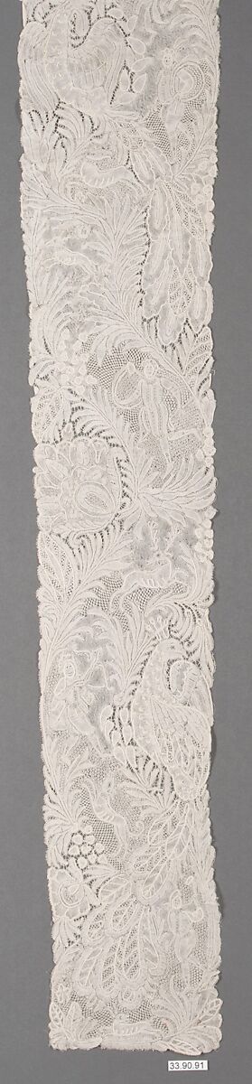 Lappet (one of a pair), Bobbin lace, point d'Angleterre, Flemish, Brussels 