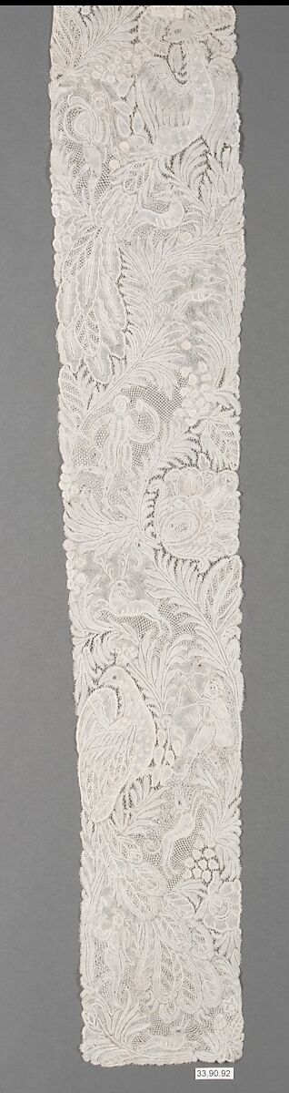 Lappet (one of a pair), Bobbin lace, point d'Angleterre, Flemish, Brussels 