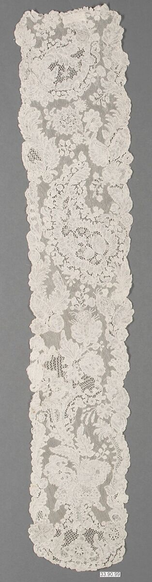 Lappet (one of a pair), Bobbin lace, point d'Angleterre, Flemish, Brussels 