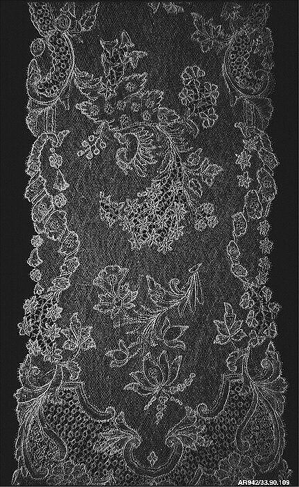 Lappet (one of a pair), Bobbin lace, point d'Angleterre, Flemish, Brussels