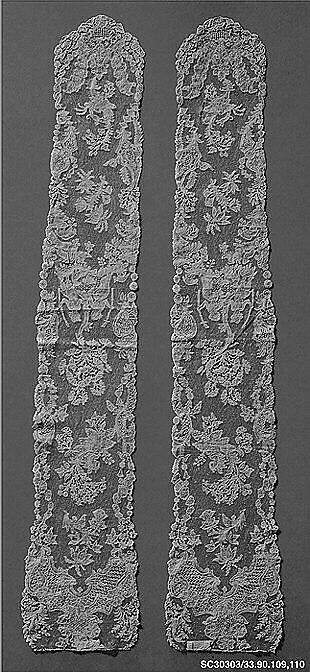 Lappet (one of a pair), Bobbin lace, point d'Angleterre, Flemish, Brussels