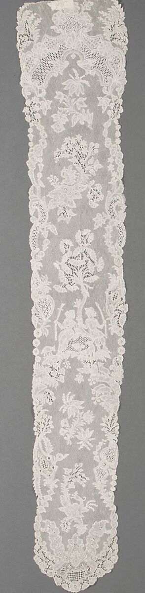 Lappet (one of a pair), Bobbin lace, point d'Angleterre, Flemish, Brussels 
