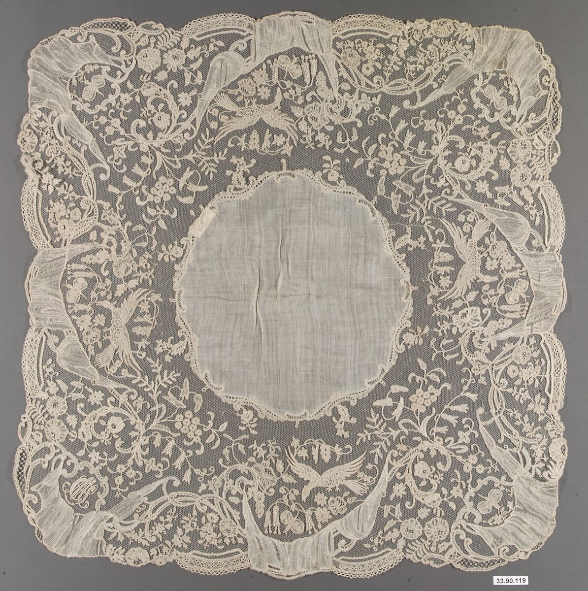 Handkerchief, Bobbin lace, Flemish, Brussels 