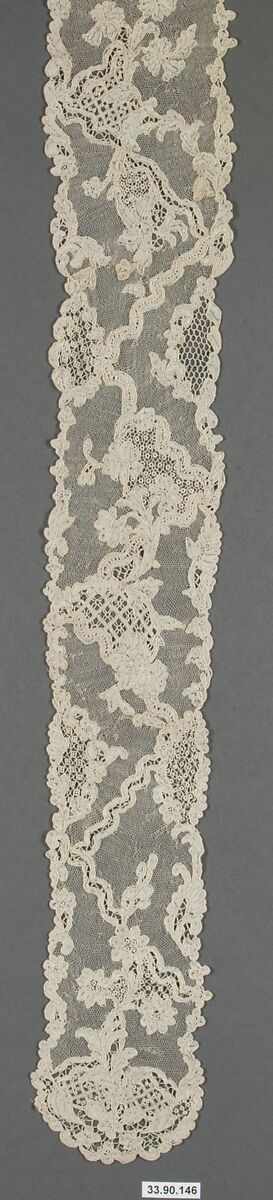 Pair of lappets, Needle lace, point d’Alençon, French 