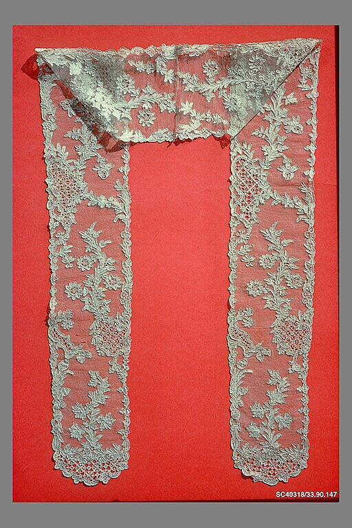 Pair of lappets, Needle lace, point d’Alençon, French 