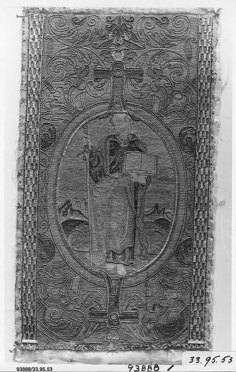 Fragment of orphrey, Silk and metal thread on linen, Spanish 