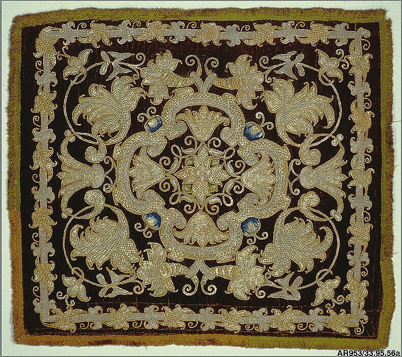 Apparel, Silk and metal thread on velvet, possibly Spanish 